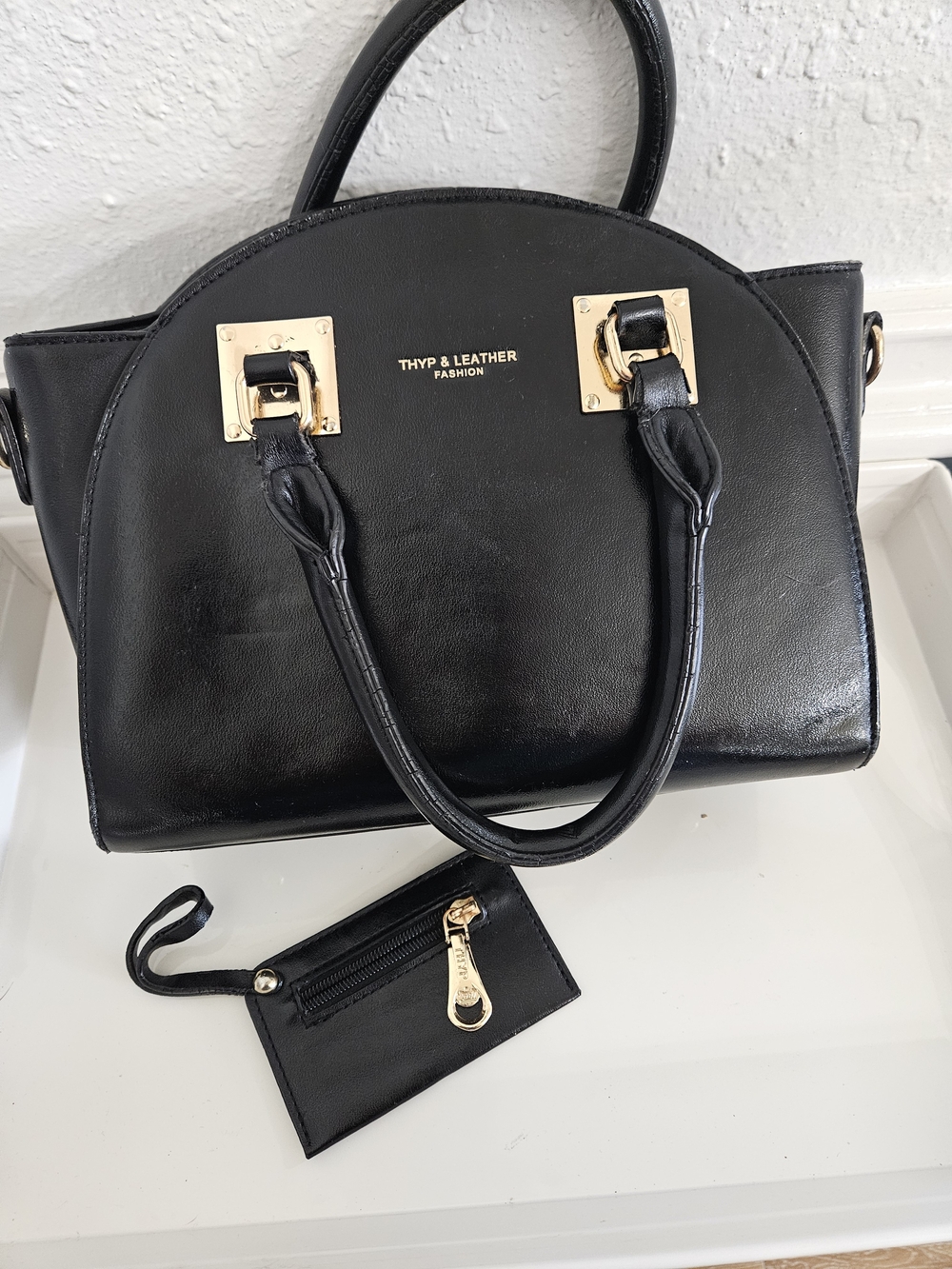 THYP & LEATHER Black Dome Satchel with Matching Zip Pouch
